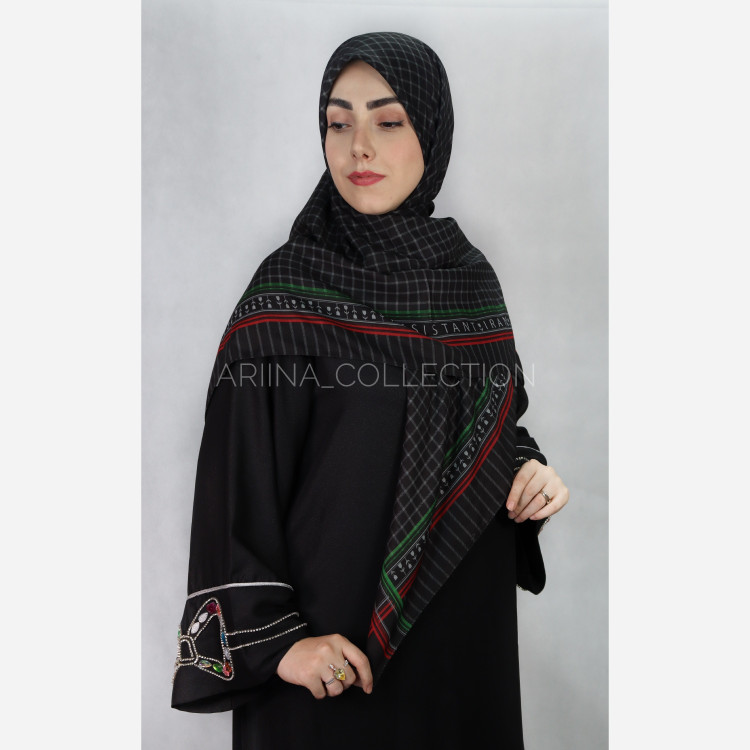 روسری نخ اسپان قواره 135 طرح (لاله مشکی)
