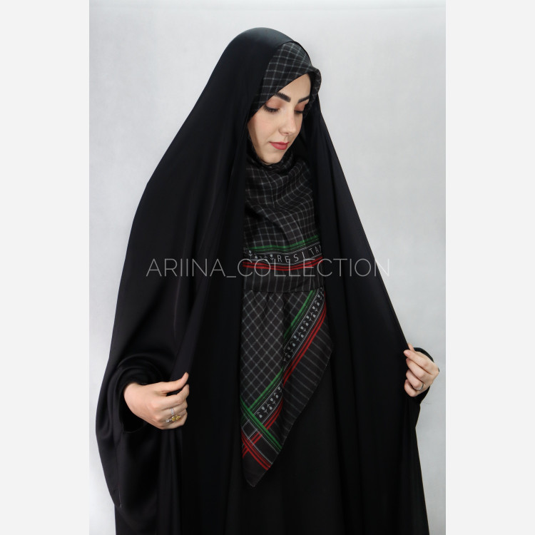 روسری نخ اسپان قواره 135 طرح (لاله مشکی)