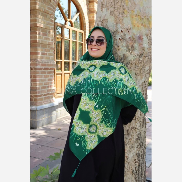 روسری نخی قواره 140 طرح ستایش (سبز)