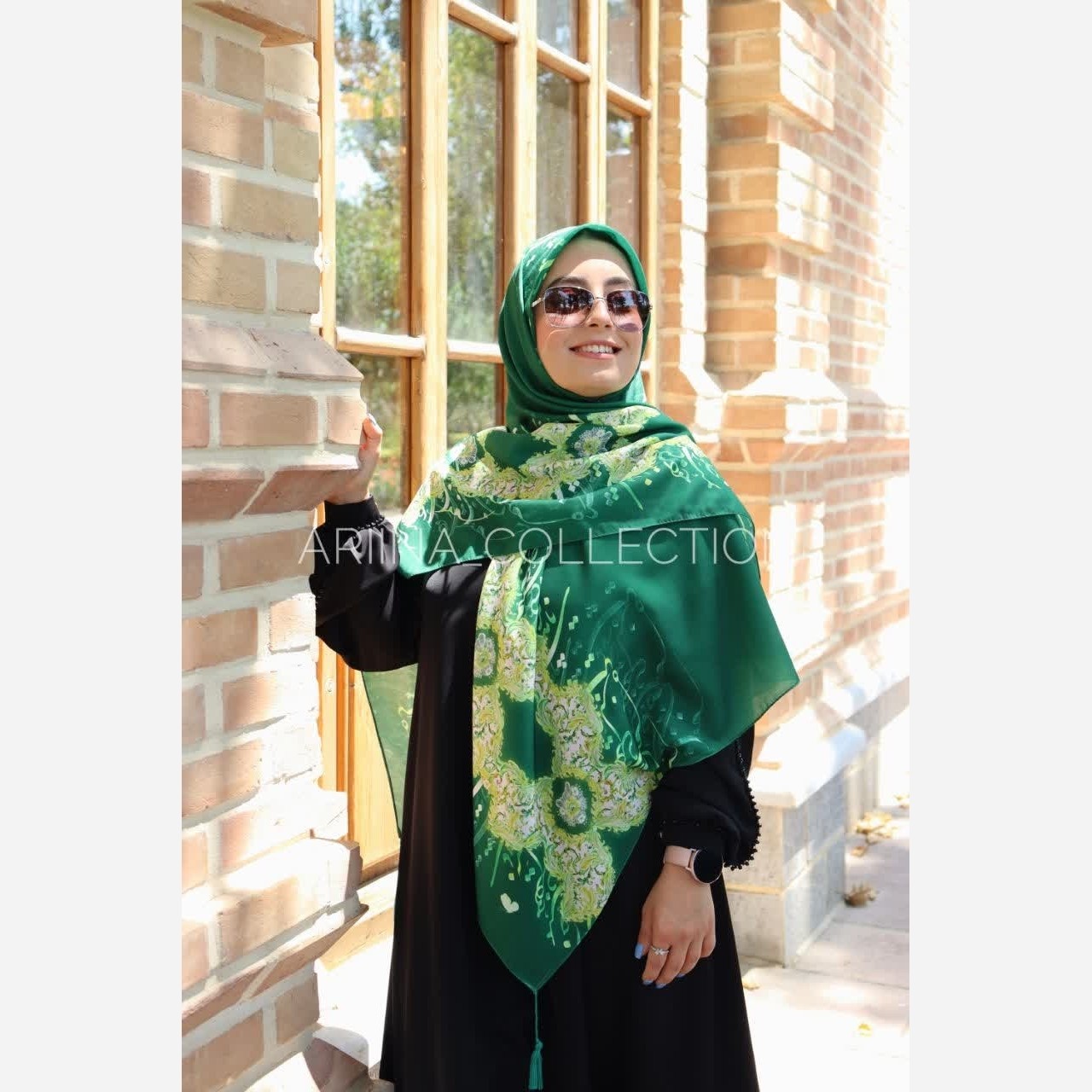 روسری نخی قواره 140 طرح ستایش (سبز)