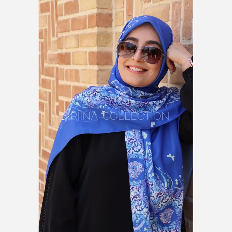 روسری نخی قواره 140 طرح ستایش (آبی)