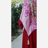 روسری نخی قواره 140 طرح مرغ آمین (صورتی)