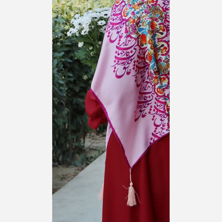 روسری نخی قواره 140 طرح مرغ آمین (صورتی)