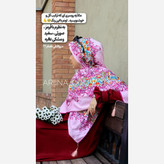 روسری نخی قواره 140 طرح مرغ آمین (صورتی)