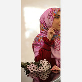 روسری نخی قواره 140 طرح مرغ آمین (صورتی)