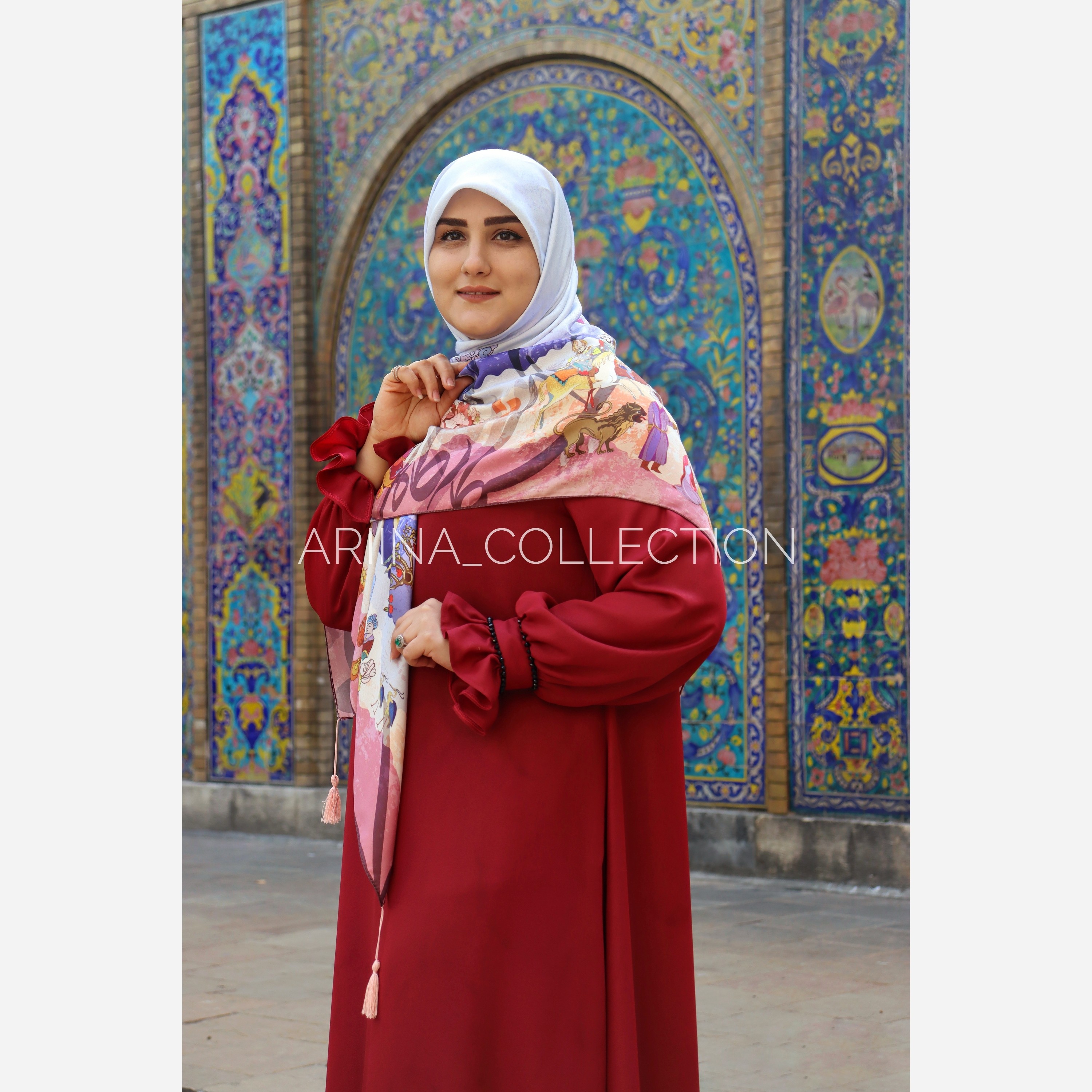 روسری نخی قواره 140 طرح شکارگاه