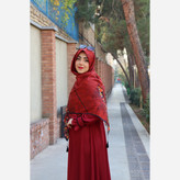 روسری نخی قواره 140 طرح مرغ آمین (زرشکی)