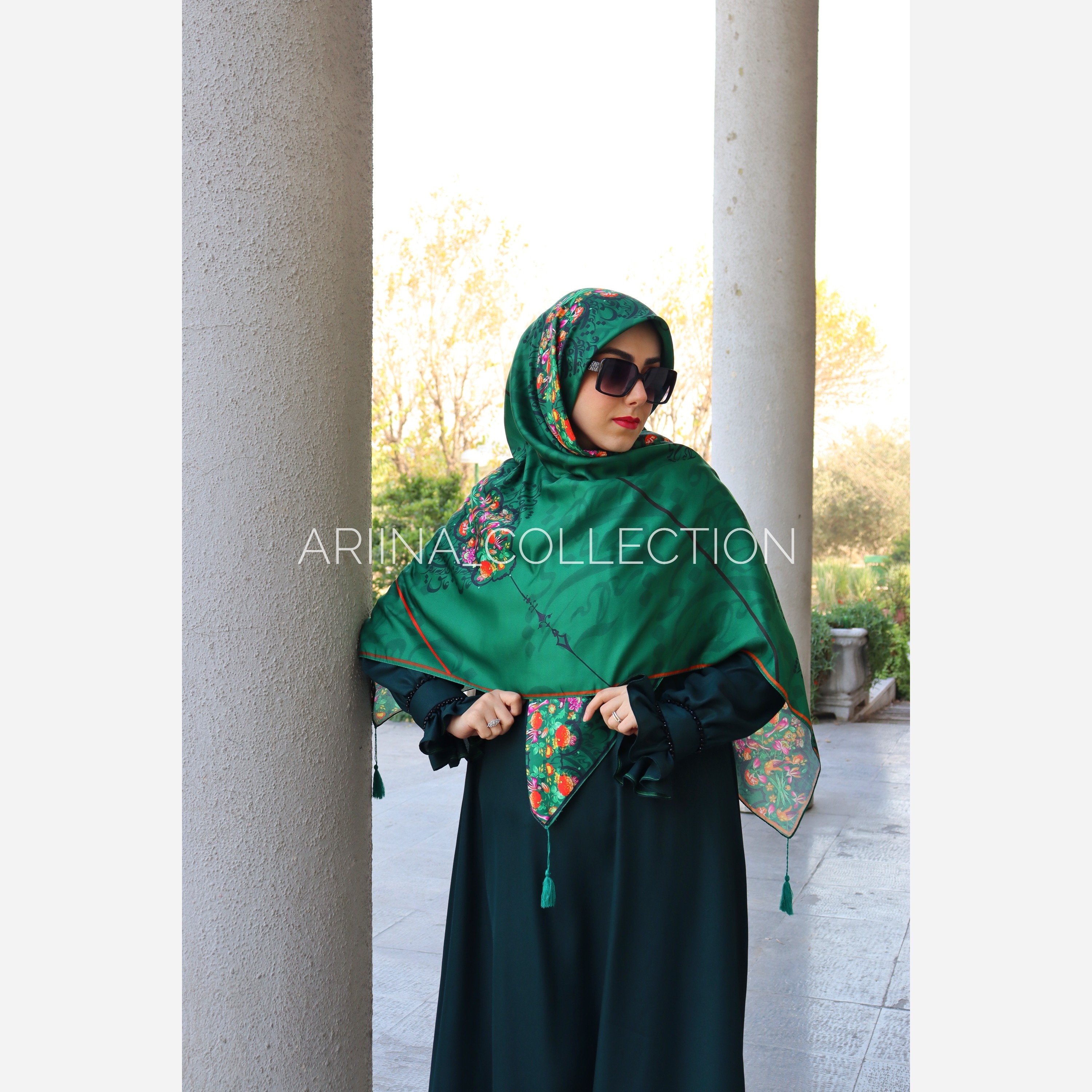 روسری نخی قواره 140 مرغ آمین (سبز)