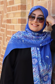 روسری نخی قواره 140 طرح ستایش (آبی)