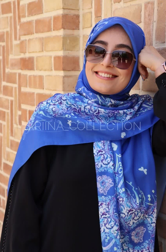 روسری نخی قواره 140 طرح ستایش (آبی)