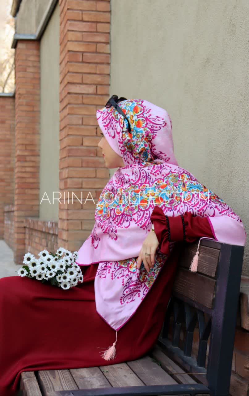 روسری نخی قواره 140 طرح مرغ آمین (صورتی)