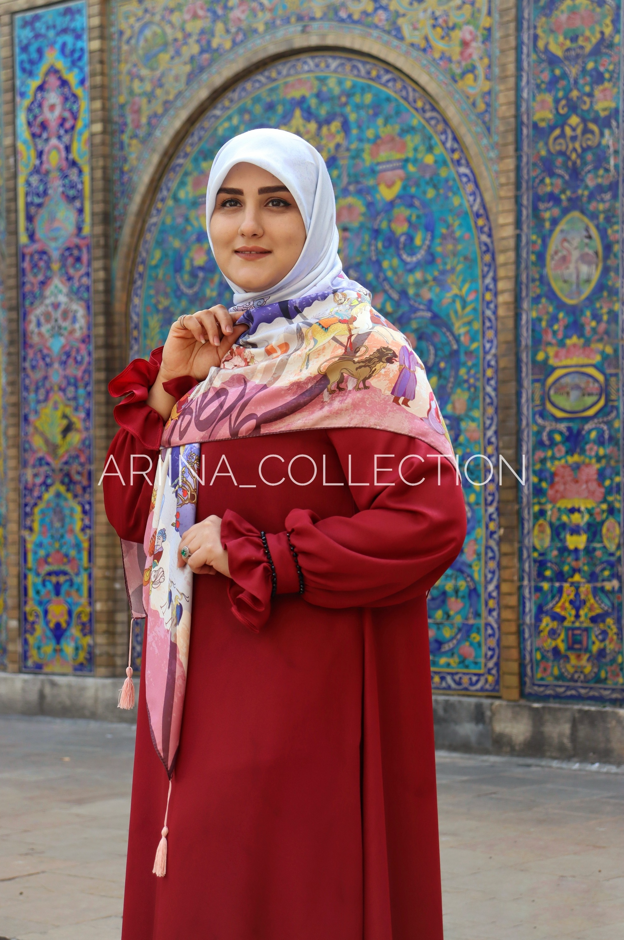 روسری نخی قواره 140 طرح شکارگاه