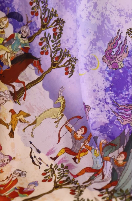 روسری نخی قواره 140 طرح شکارگاه