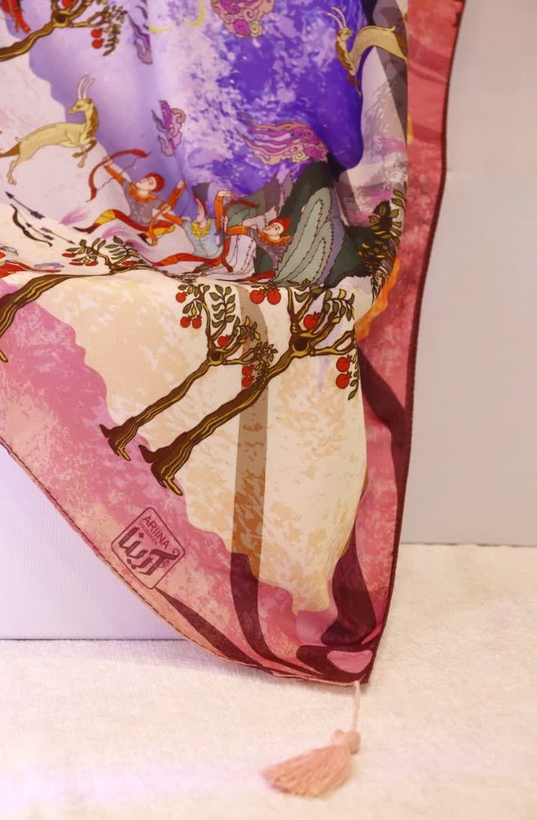 روسری نخی قواره 140 طرح شکارگاه