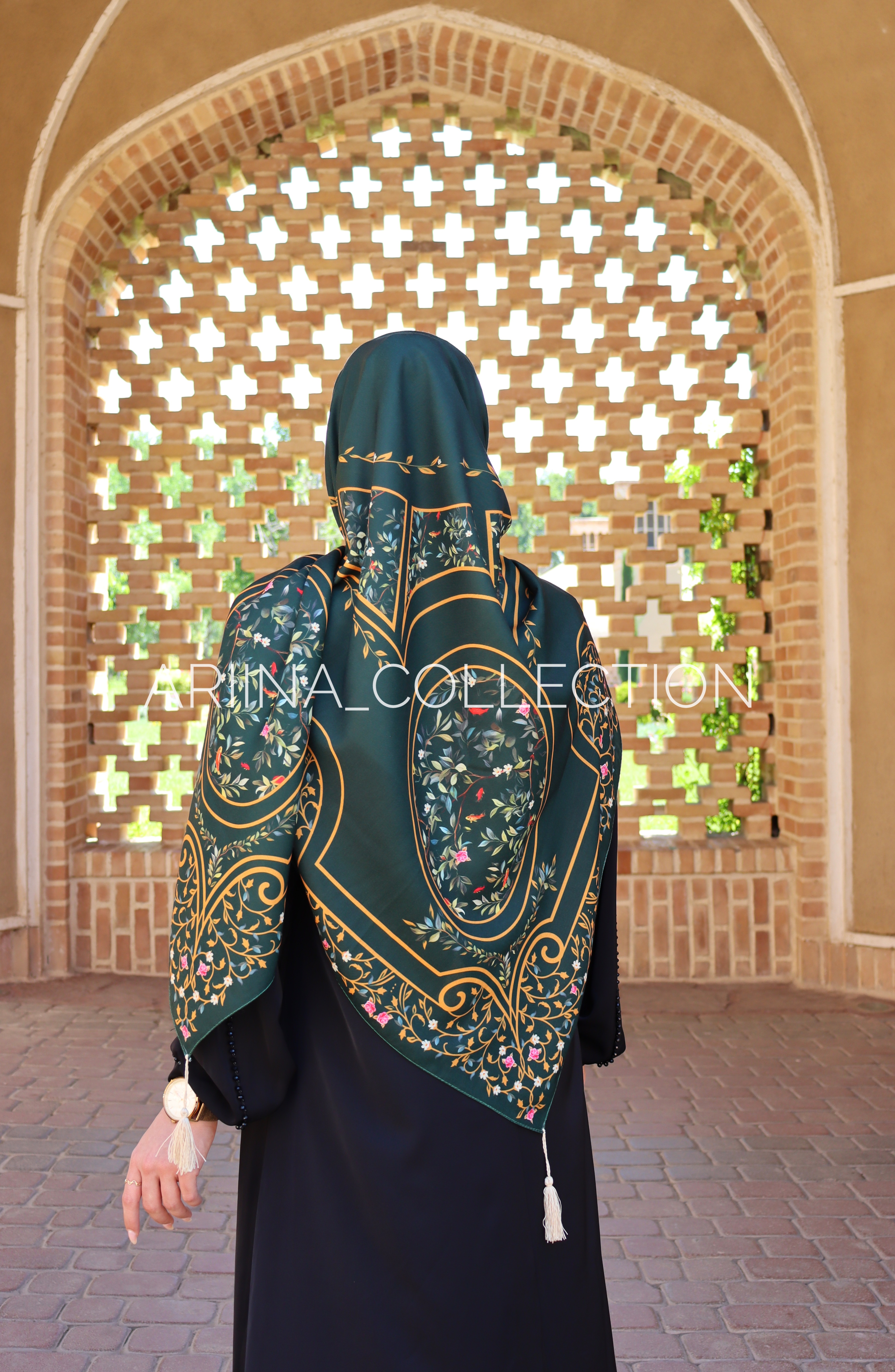 روسری نخی قواره 140 طرح شکوفه (سبز)