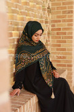 روسری نخی قواره 140 طرح شکوفه (سبز)
